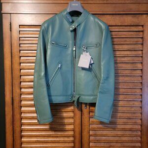 Tom Ford Mens Leather Jacket Moto Cafe Style Green Retail $8,000 !!
